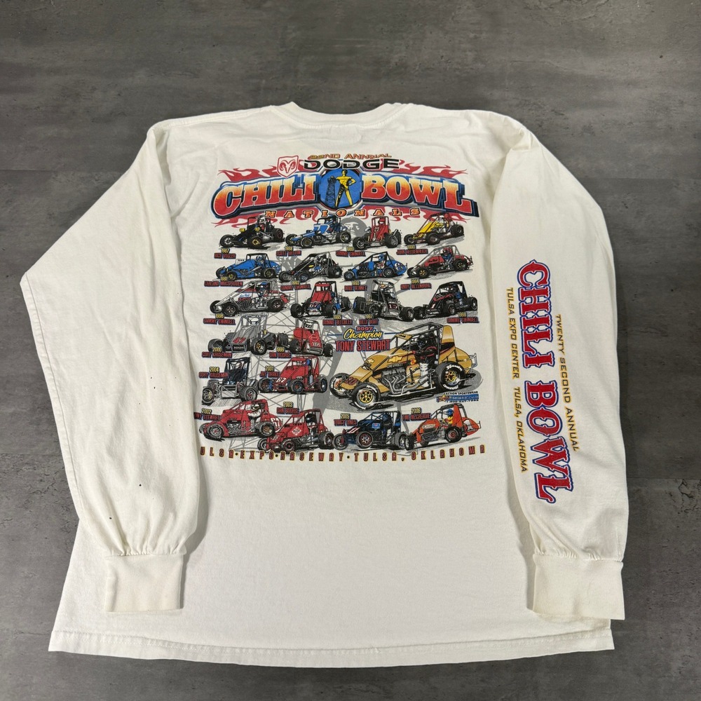 Vintage Dodge Racing Chili Bowl Nationals Large Long Sleeve White Hot Rod Pinup